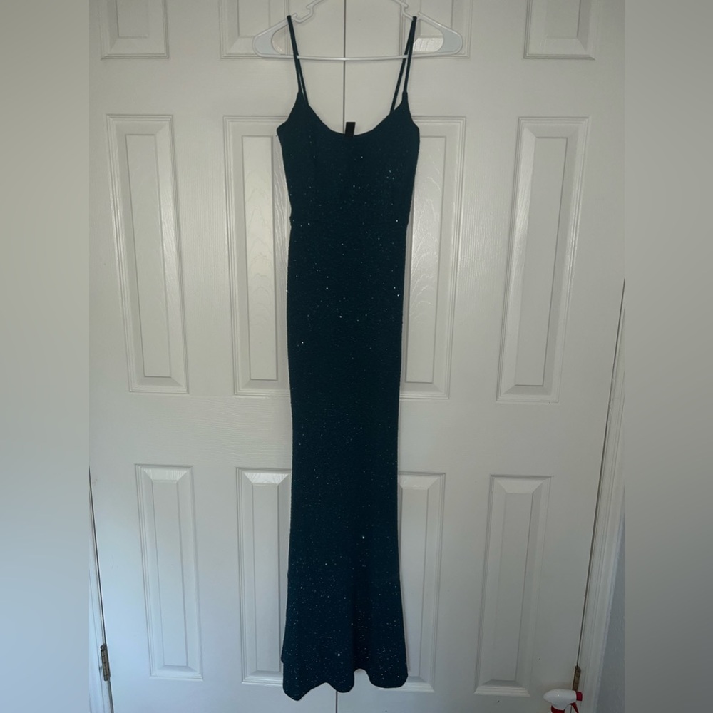 Dark teal formal dress with little sparkles